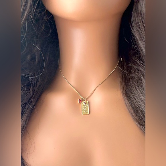 Ruby Red Cubic Zirconia Crystal Heart and Rose Pendents Necklace- New - Picture 7 of 8